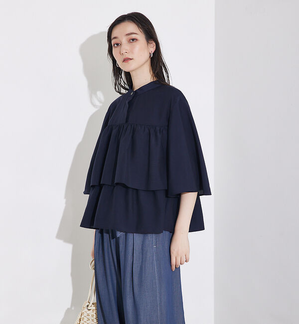 qualite「【接触冷感＆UVカット】ブライトローンフレアブラウス」|シャツ・ブラウス|