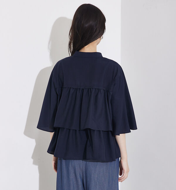 qualite「【接触冷感＆UVカット】ブライトローンフレアブラウス」|シャツ・ブラウス|