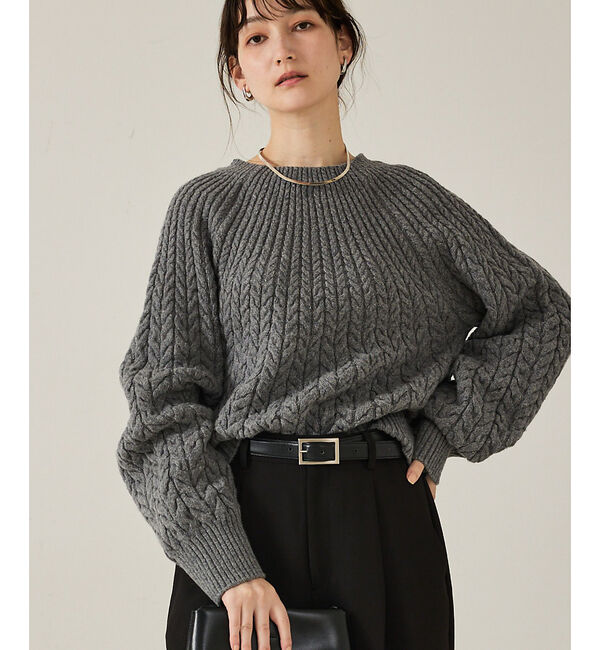 qualite「ケーブルボトルネックニット」|ニット・セーター|グレー
