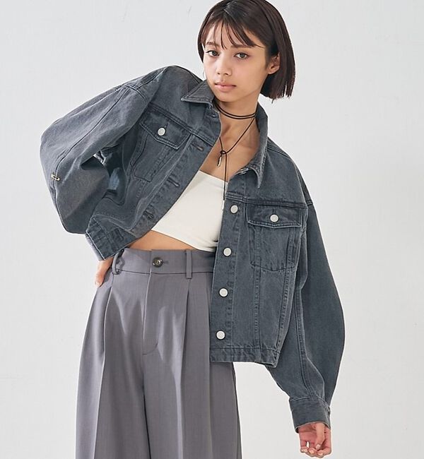abahouse mavie「【オリジナル】デニムショートジャケット/バルーン袖/長袖/羽織/春服【予約】」|その他|グレー