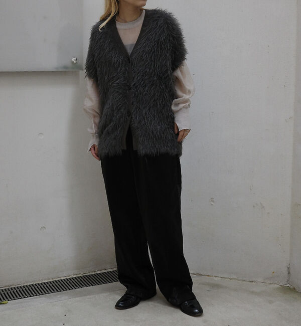 NOMINE「ロング フェザー ニットベスト カーディガン」|ベスト・ジレ|