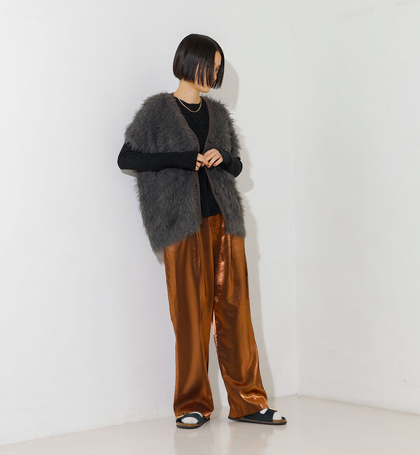 NOMINE「ロング フェザー ニットベスト カーディガン」|ベスト・ジレ|