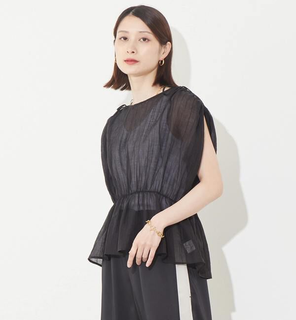 Soffitto「ギャザーペプラムブラウス」|シャツ・ブラウス|ブラック