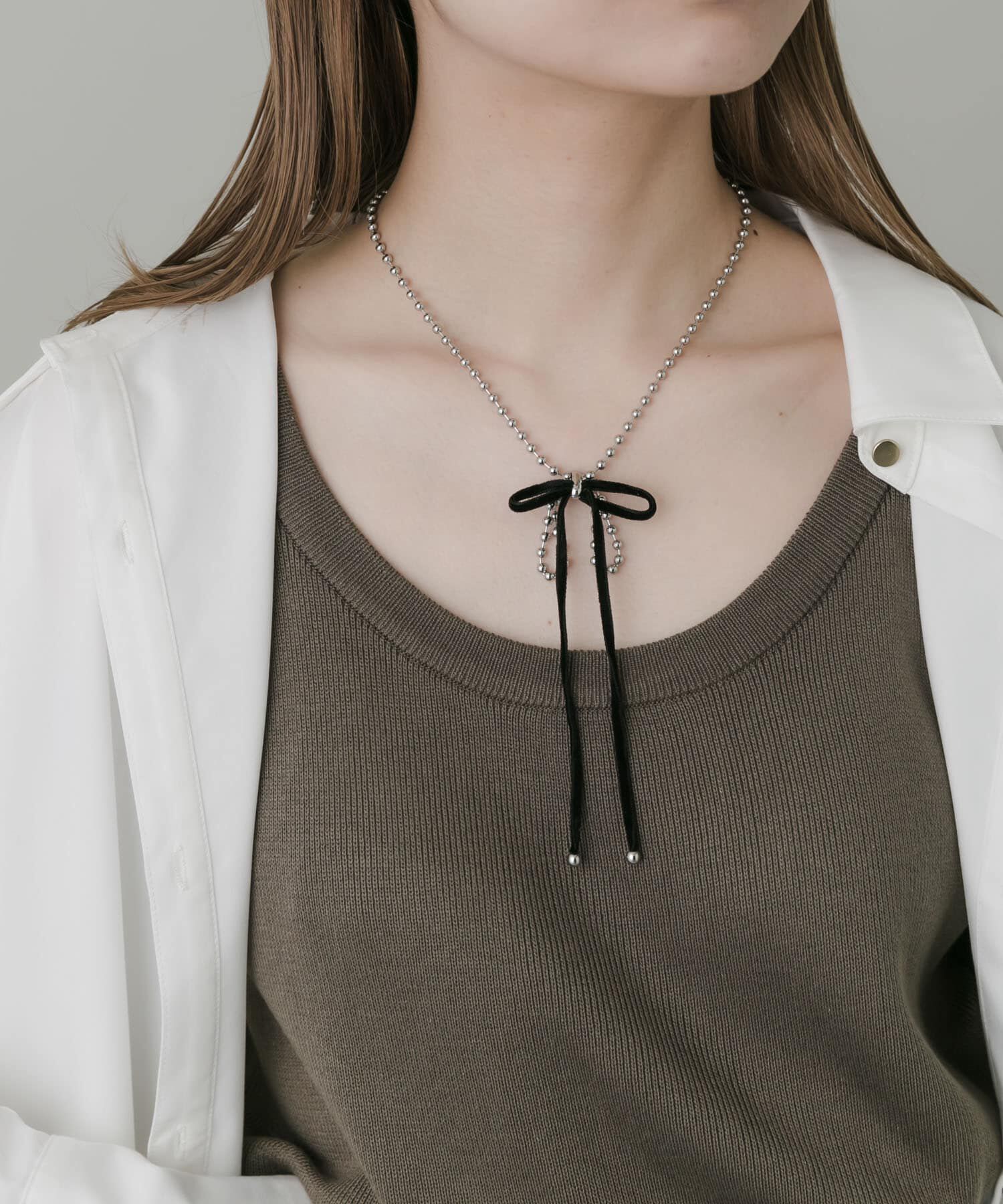 SMELLY「トップリボンボールチェーンネックレス」|ネックレス|