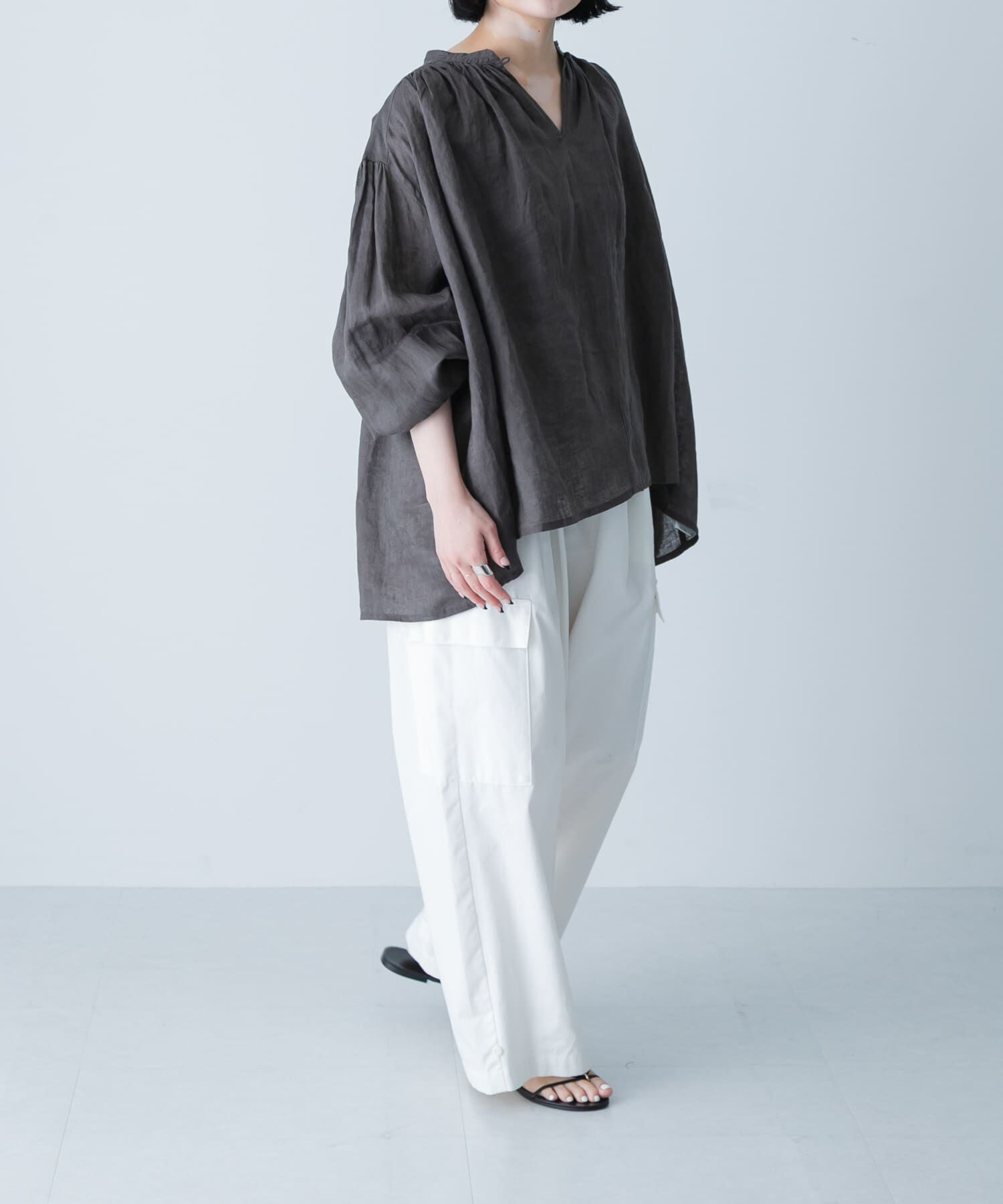 かぐれ「リネンスモックブラウス」|シャツ・ブラウス|