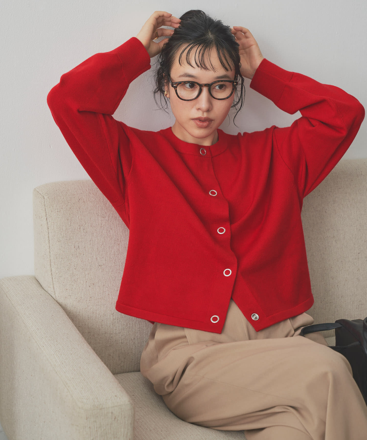 URBAN RESEARCH DOORS「『仁村紗和さん着用』『UR TECH 200日ニット』リングドットカーディガン」|カーディガン|レッド