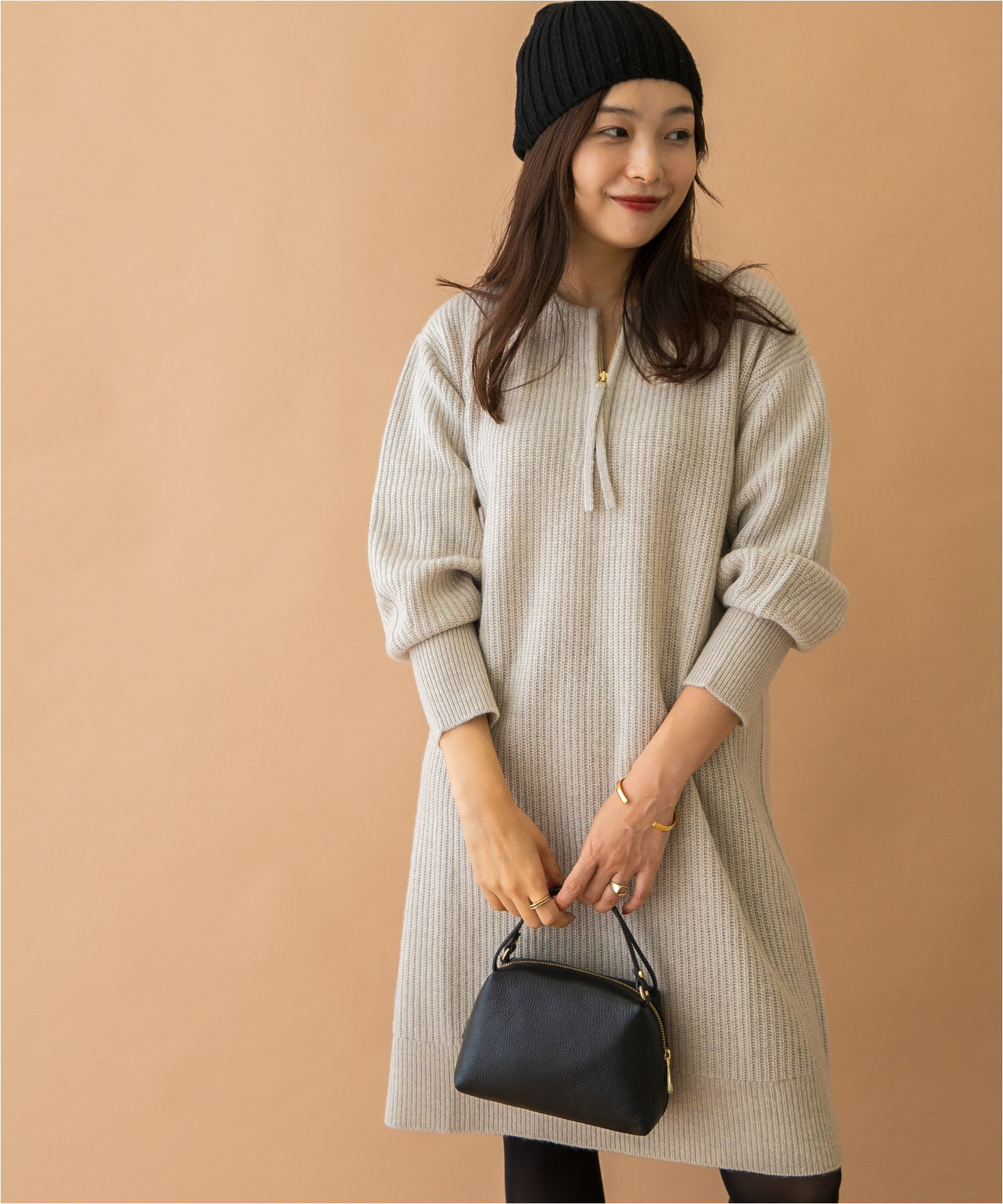 URBAN RESEARCH ROSSO「F by ROSSO　ハミルトン片畦ハーフZIPミニワンピース」|ワンピース|ベージュ系その他