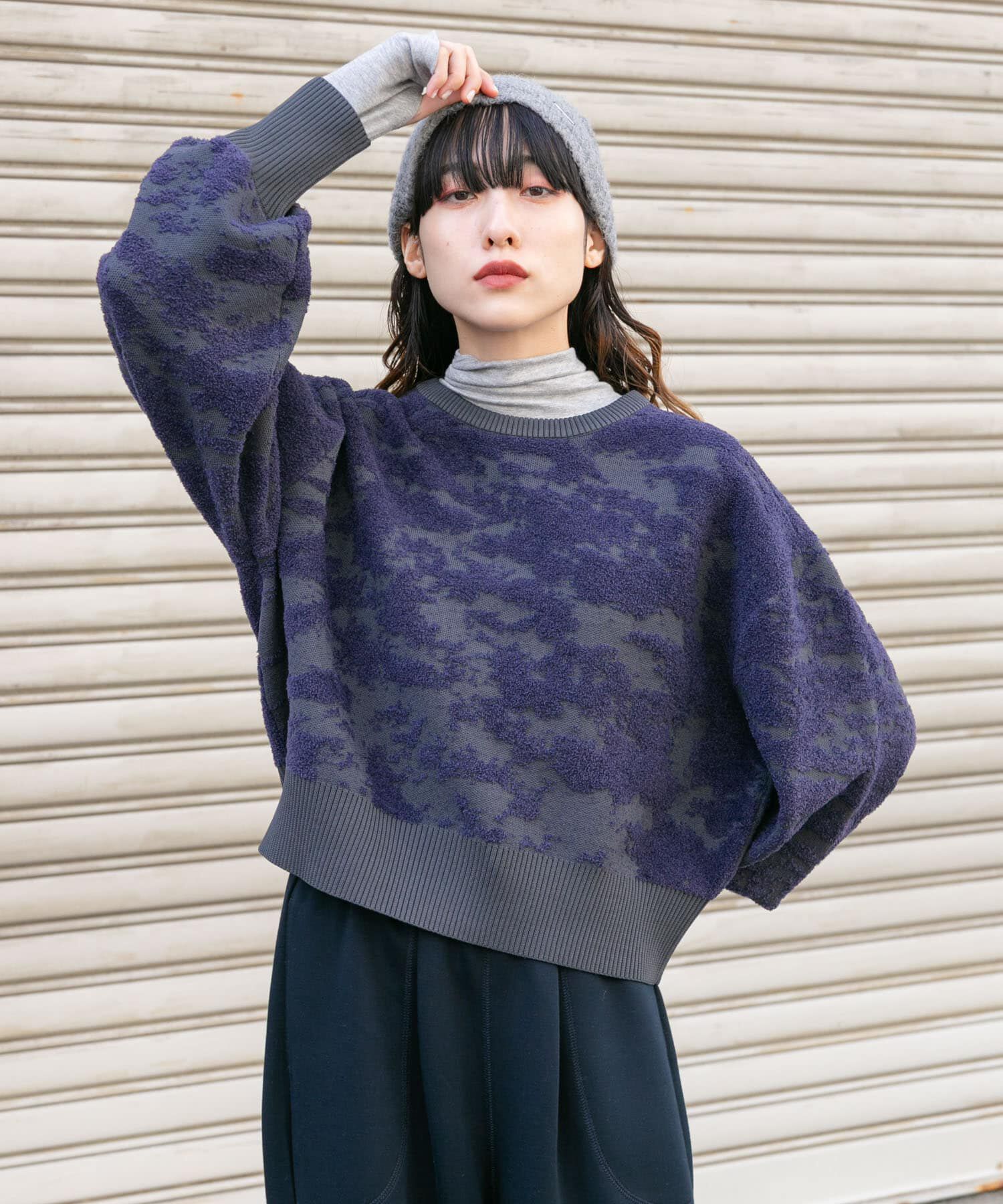  「マーブルジャガードニット」|ニット・セーター|グレー系その他