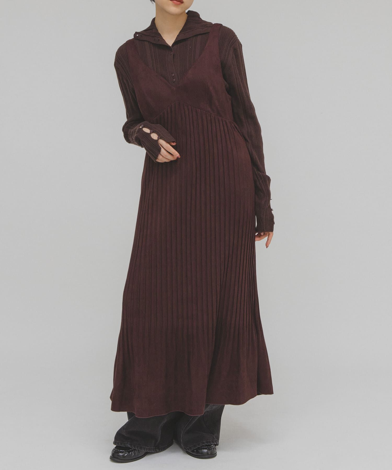  「ピーチスキンプリーツワンピース」|ワンピース|ボルドー