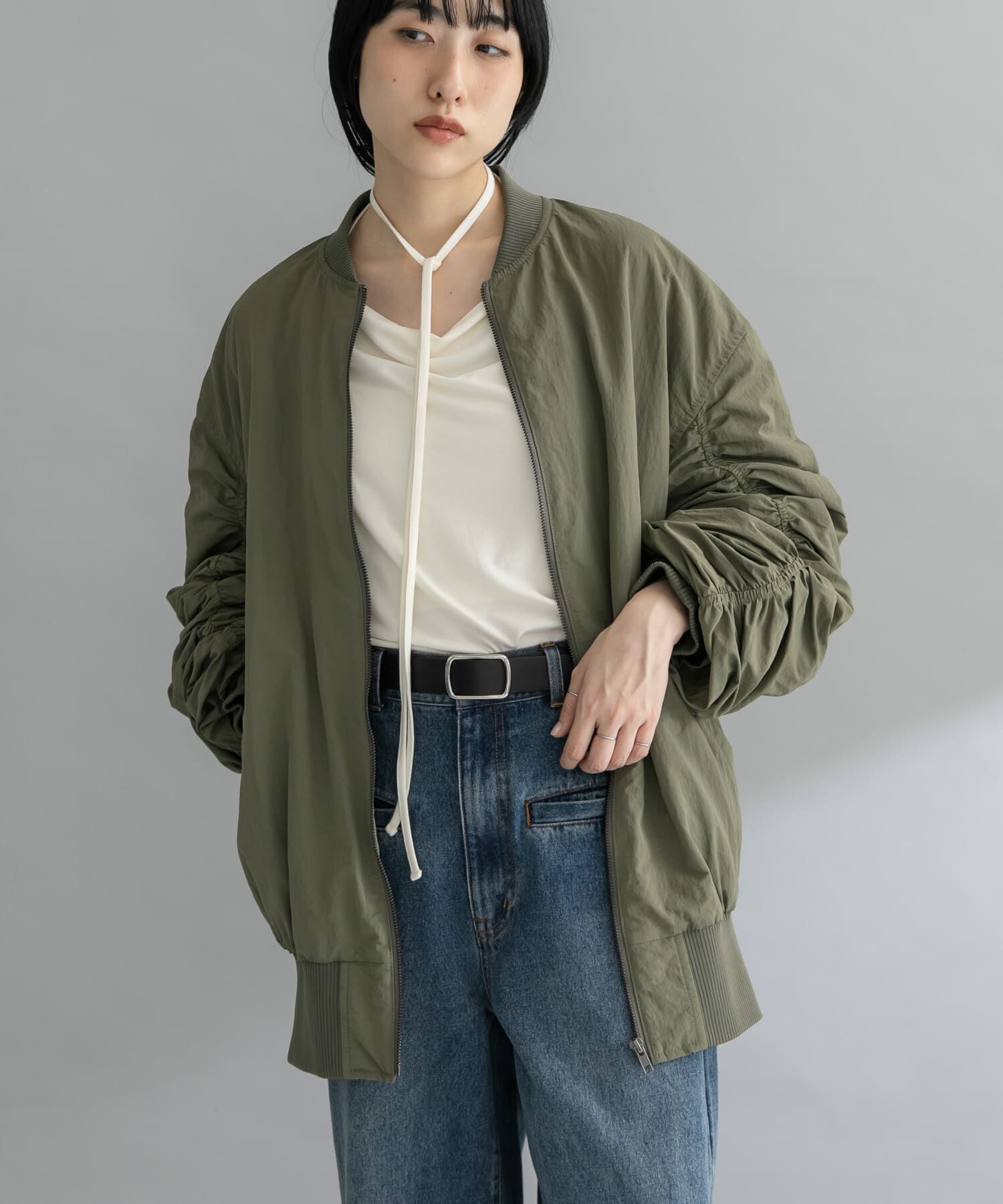  「『WEB/一部店舗限定』BACKシャーリングMA-1」|ノーカラーコート|