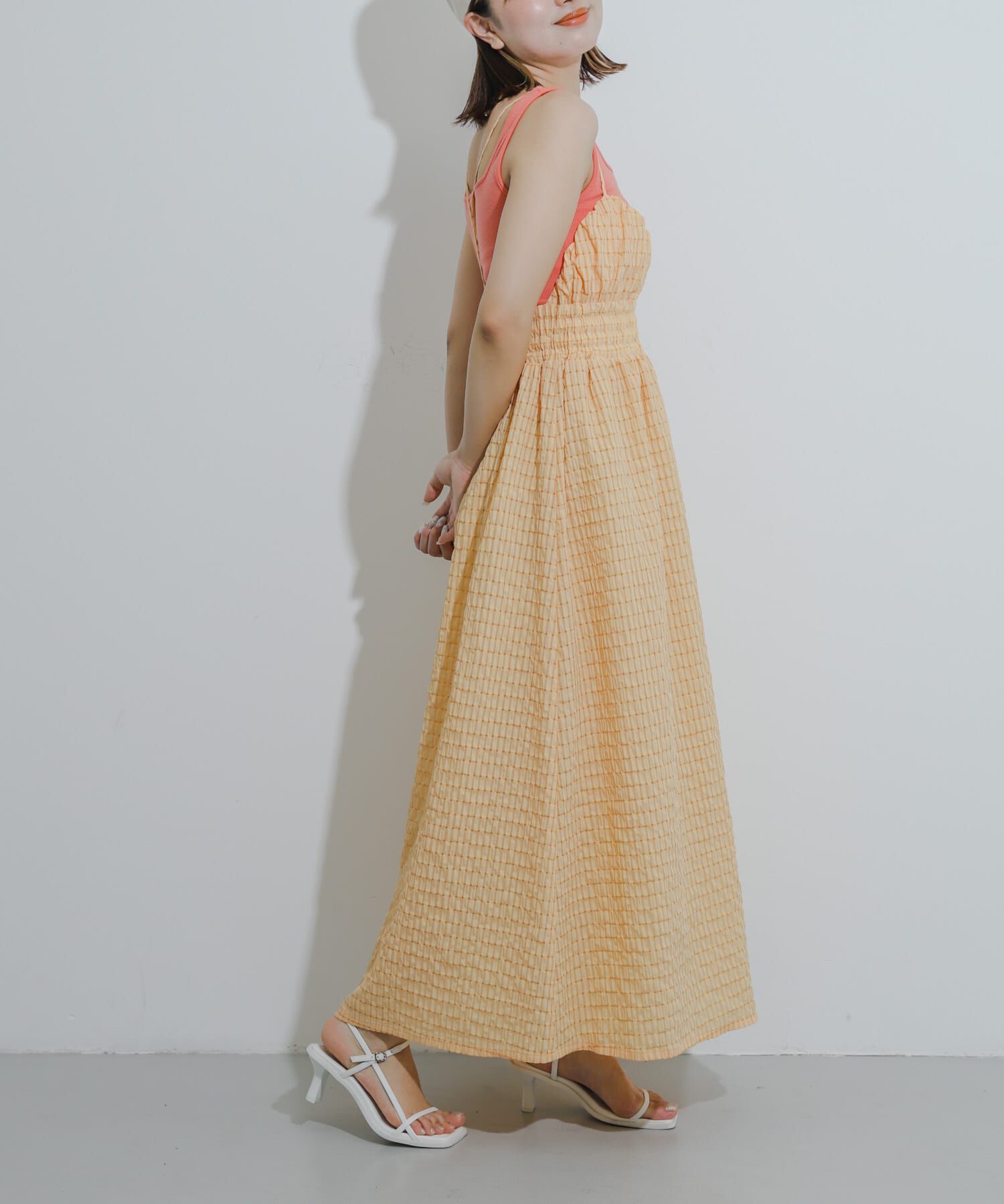 SENSE OF PLACE by URBAN RESEARCH「チェックキャミワンピース」|ワンピース|オレンジ