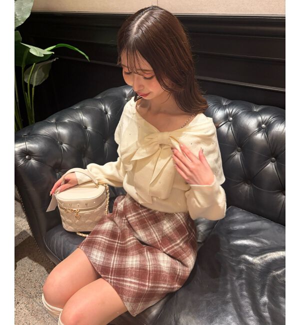  「ビジューリボンオフショルニット」|ニット・セーター|