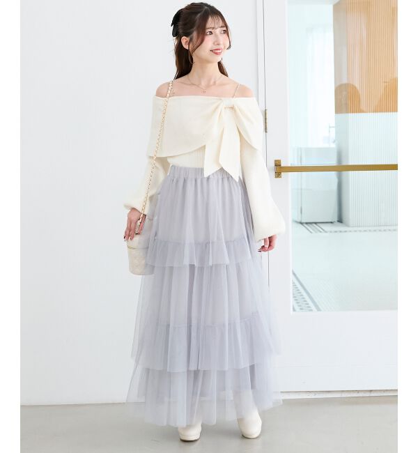  「ビジューリボンオフショルニット」|ニット・セーター|