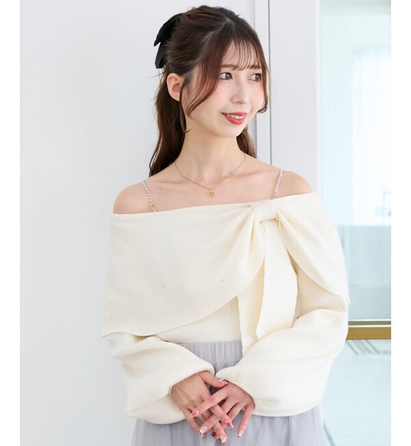  「ビジューリボンオフショルニット」|ニット・セーター|