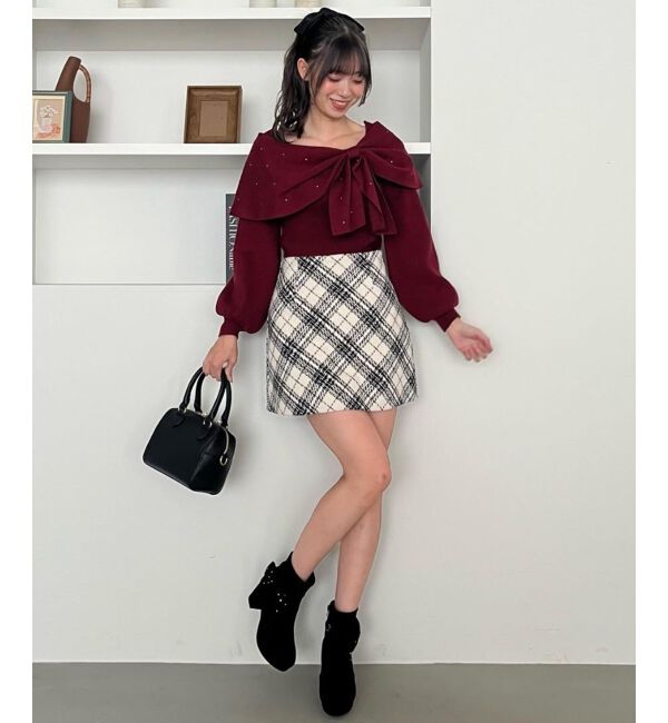  「ビジューリボンオフショルニット」|ニット・セーター|