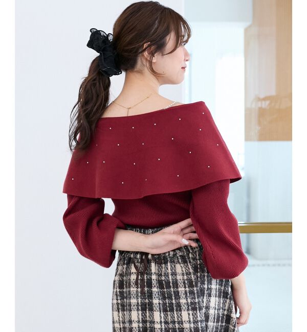  「ビジューリボンオフショルニット」|ニット・セーター|