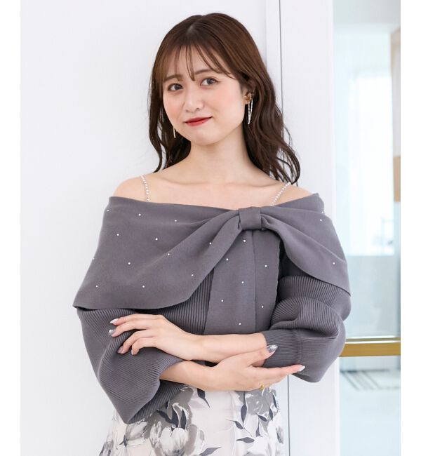  「ビジューリボンオフショルニット」|ニット・セーター|