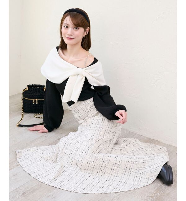  「ビジューリボンオフショルニット」|ニット・セーター|