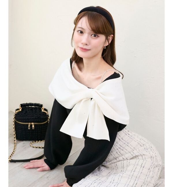  「ビジューリボンオフショルニット」|ニット・セーター|