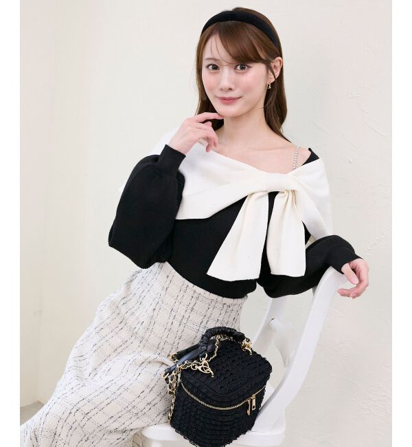  「ビジューリボンオフショルニット」|ニット・セーター|
