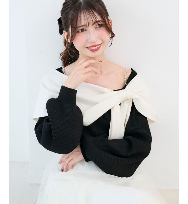  「ビジューリボンオフショルニット」|ニット・セーター|