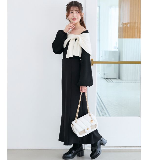  「ビジューリボンオフショルニット」|ニット・セーター|