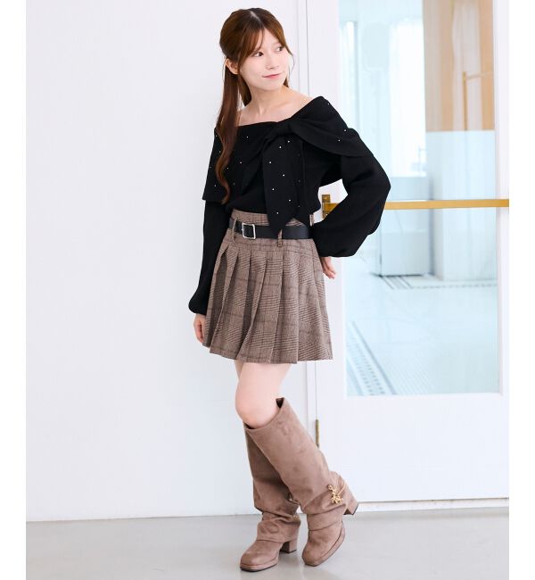  「ビジューリボンオフショルニット」|ニット・セーター|