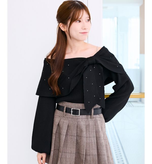  「ビジューリボンオフショルニット」|ニット・セーター|