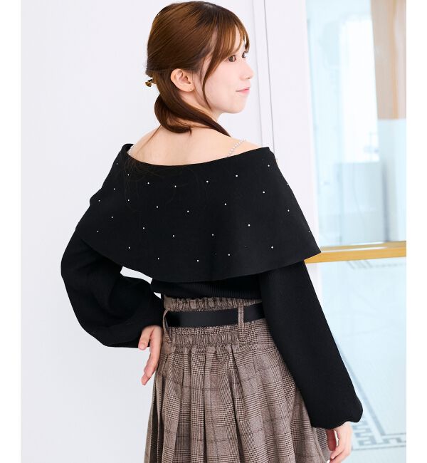  「ビジューリボンオフショルニット」|ニット・セーター|