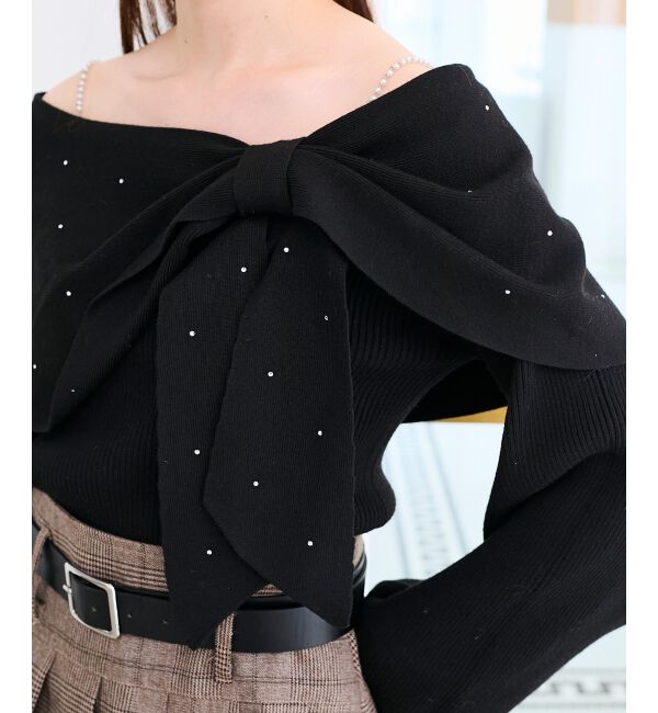  「ビジューリボンオフショルニット」|ニット・セーター|