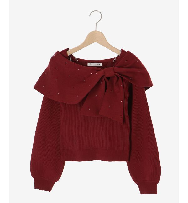  「ビジューリボンオフショルニット」|ニット・セーター|