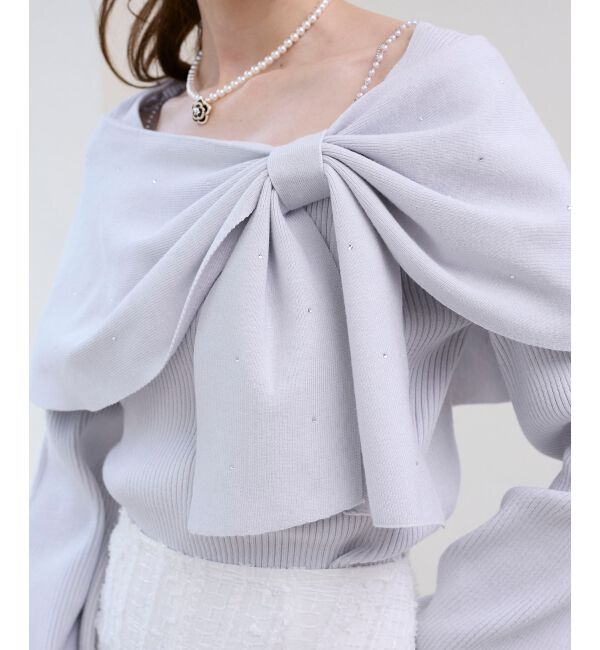  「ビジューリボンオフショルニット」|ニット・セーター|