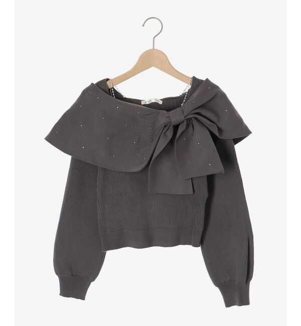  「ビジューリボンオフショルニット」|ニット・セーター|