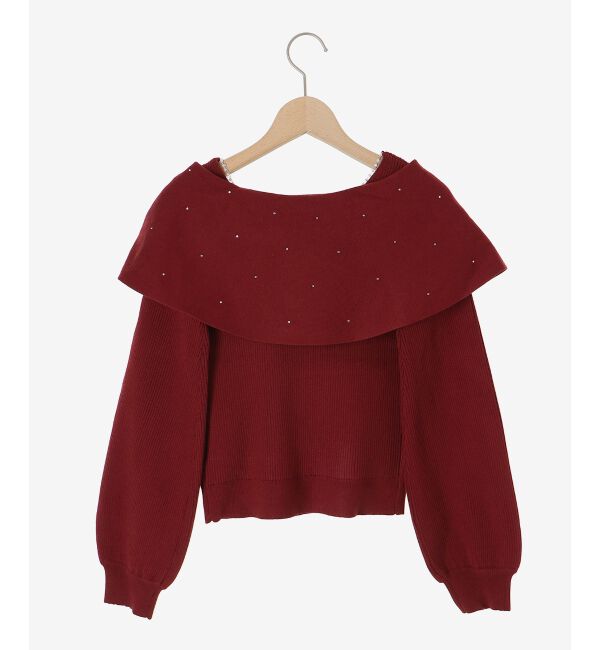  「ビジューリボンオフショルニット」|ニット・セーター|