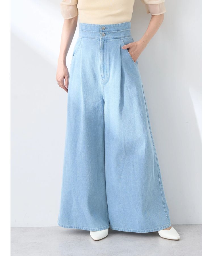 earth music&ecology「ダブルベルトデザインワイドパンツ」|デニム|