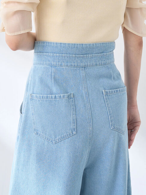 earth music&ecology「ダブルベルトデザインワイドパンツ」|デニム|