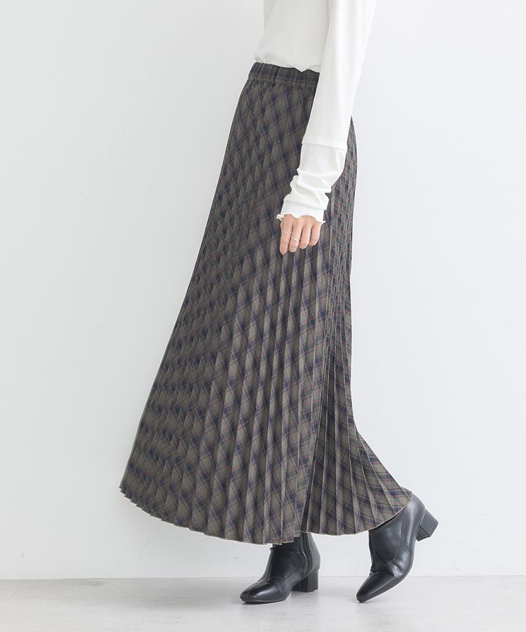 earth music&ecology「すきな丈T/Rプリーツスカート」|スカート|チェックブラウン