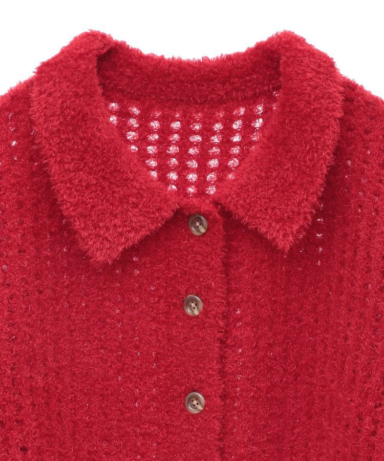 earth music&ecology「格子編み襟付きニットカーディガン」|カーディガン|