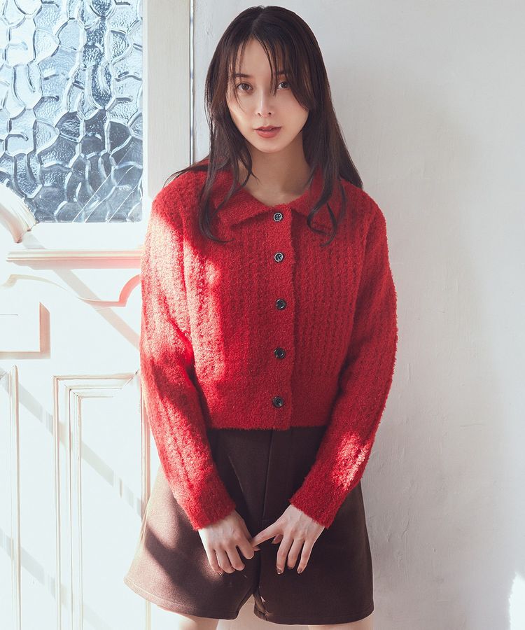 earth music&ecology「格子編み襟付きニットカーディガン」|カーディガン|