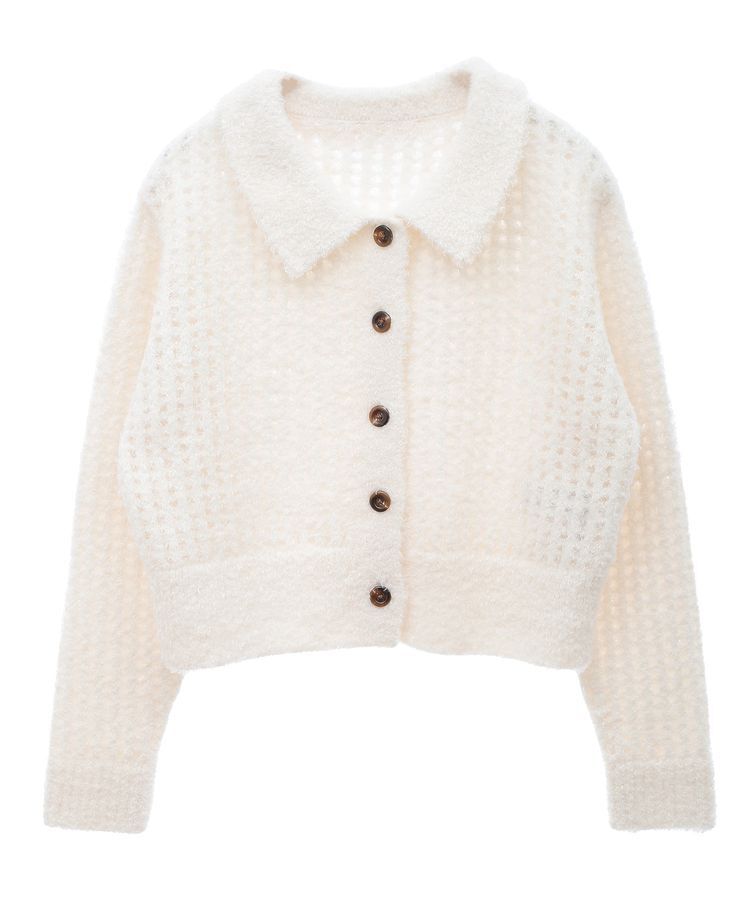 earth music&ecology「格子編み襟付きニットカーディガン」|カーディガン|