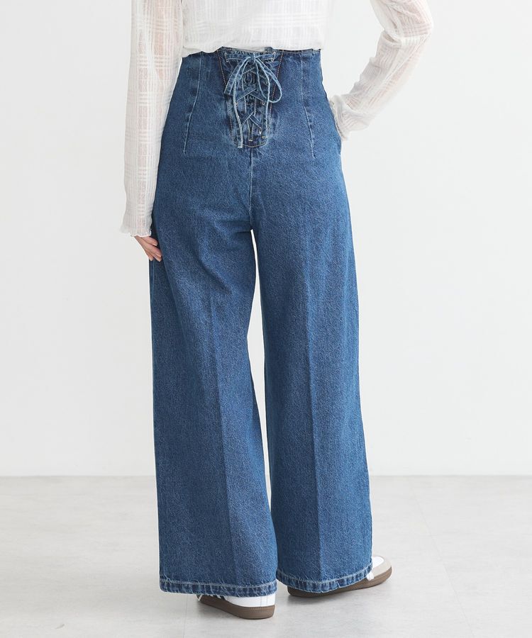earth music&ecology「フロントZIPバックレースアップデニム」|デニム|Medium Indigo