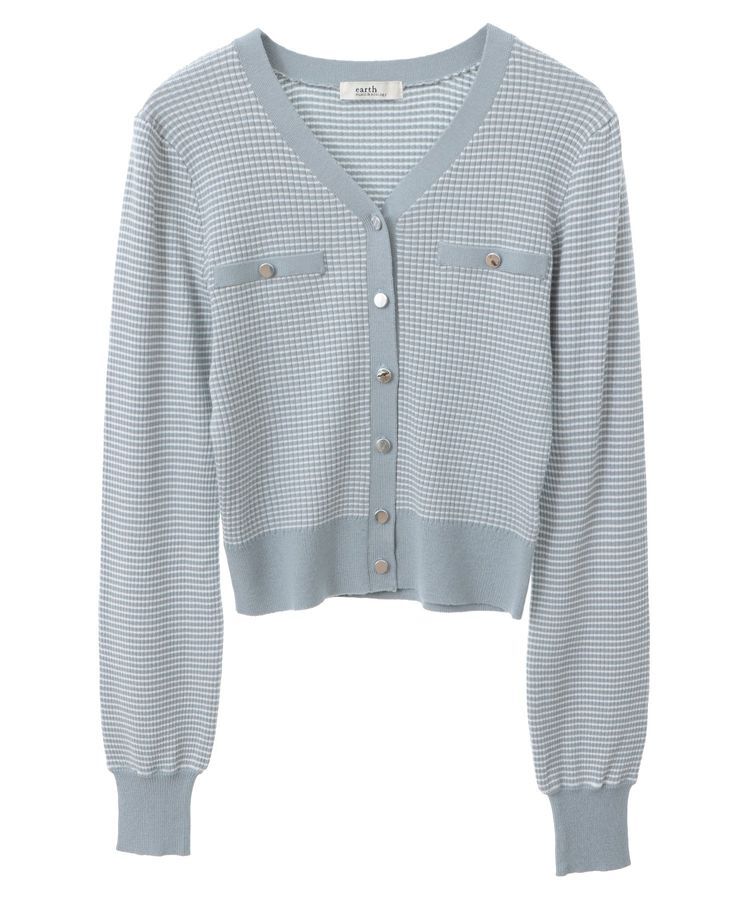 earth music&ecology「マイクロボーダーVネックコンパクトカーディガン」|カーディガン|