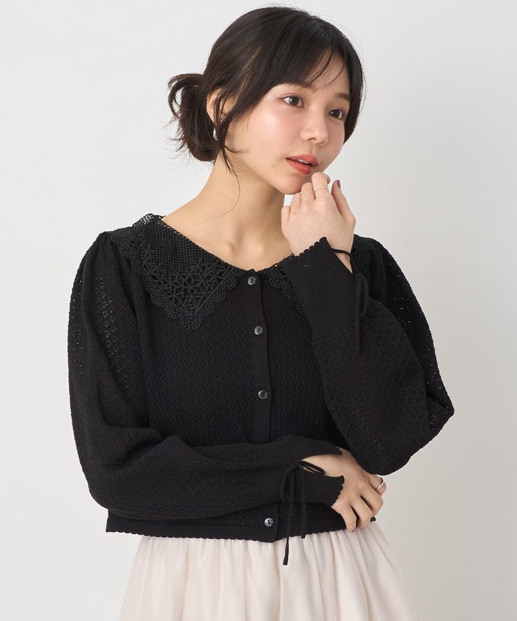 earth music&ecology「レース襟カーディガン」|カーディガン|Black