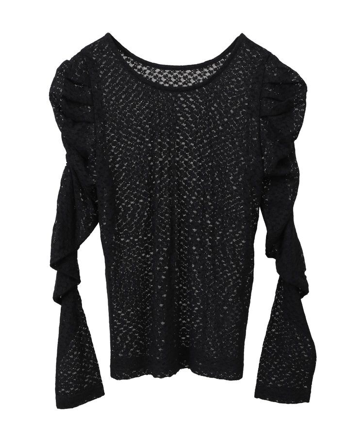 earth music&ecology「ギャザーショルダーカットレースプルオーバー」|Tシャツ・カットソー|Black