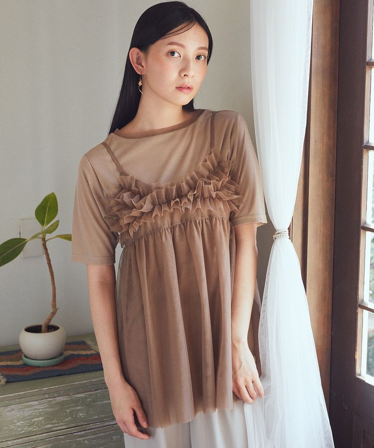 earth music&ecology「SET2点チュールビスチェ＋シアープルオーバー」|Tシャツ・カットソー|