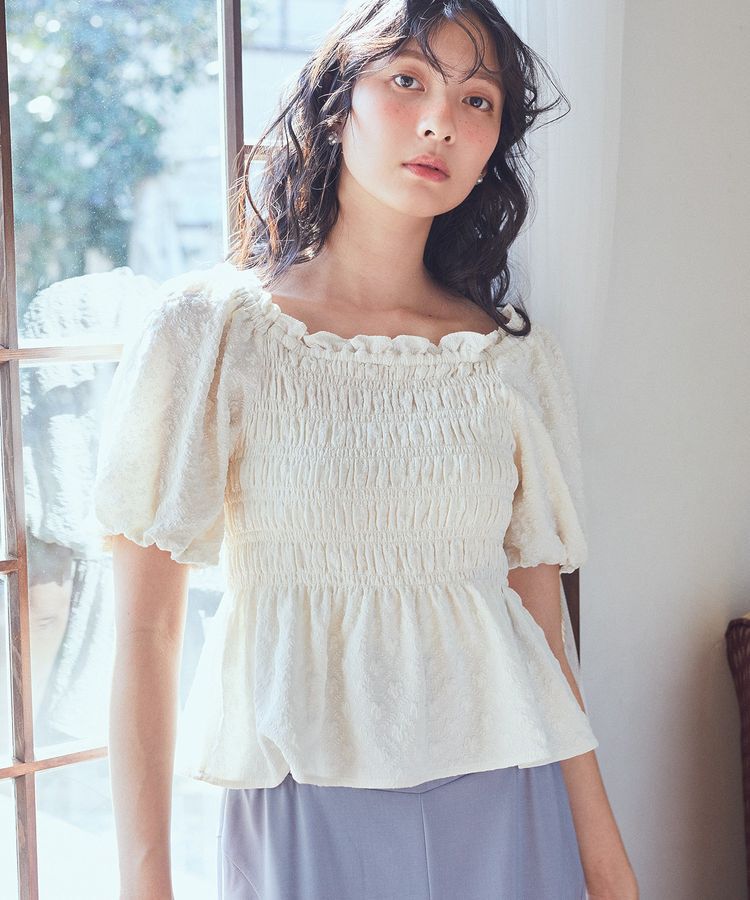 earth music&ecology「2wayオフショルジャガードブラウス」|シャツ・ブラウス|Ivory