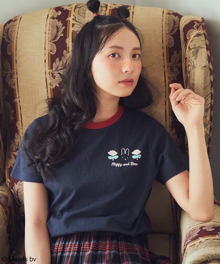 earth music&ecology「miffy/earth Rose ringer Tee」|Tシャツ・カットソー|Navy