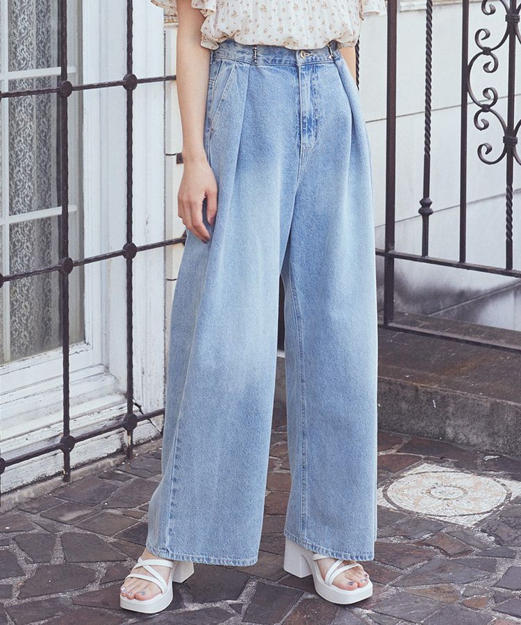 earth music&ecology「タックホックデニムパンツ」|デニム|