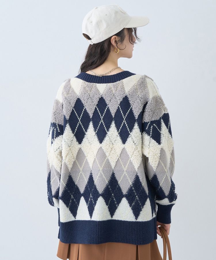 earth music&ecology「ループ編みアーガイルカーディガン」|カーディガン|