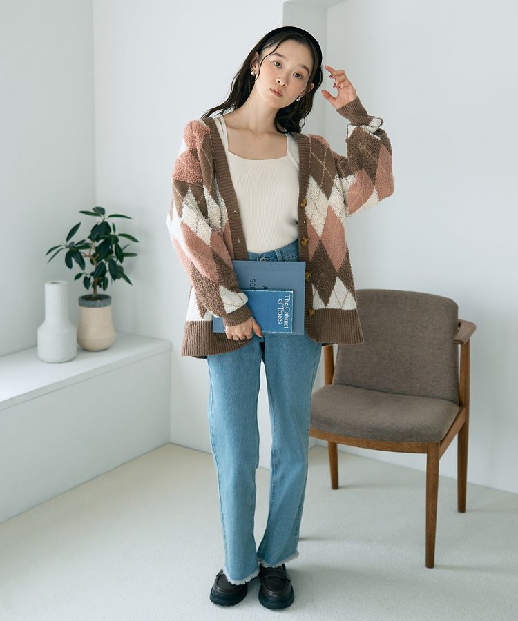 earth music&ecology「ループ編みアーガイルカーディガン」|カーディガン|